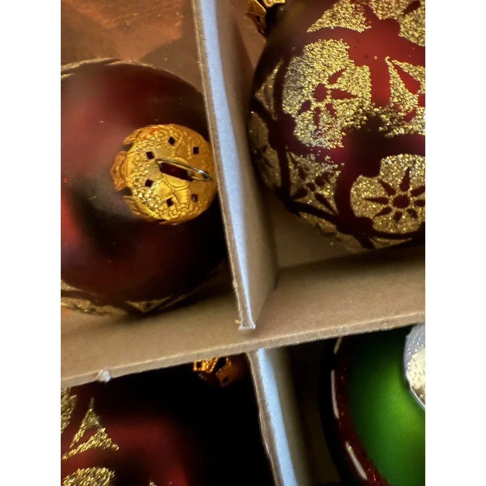 VTG 17 Christmas Ornaments Lot Glitter Stripes Red Green Gold HO‎ HOGlass Decor